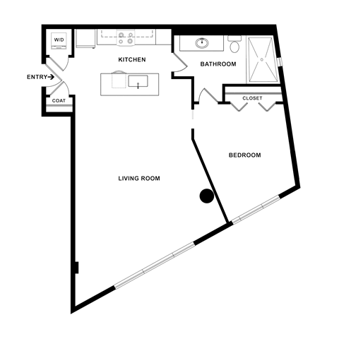 Floor plan for 1 bed, 1 bath, 983 sqft